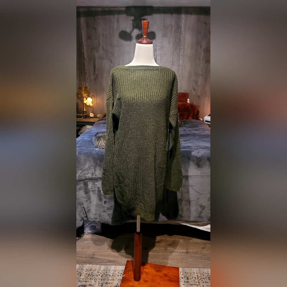 Army Green Knit Cassual Sweater